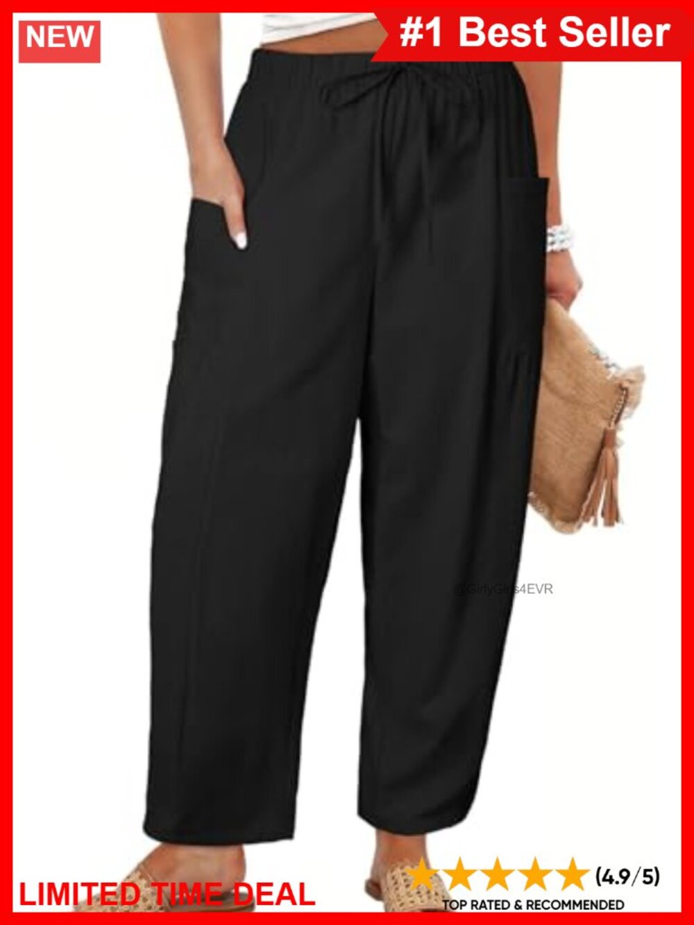 Plus Size Wide Leg Harem Pants Elastic Waist Drawstring Pockets Casual